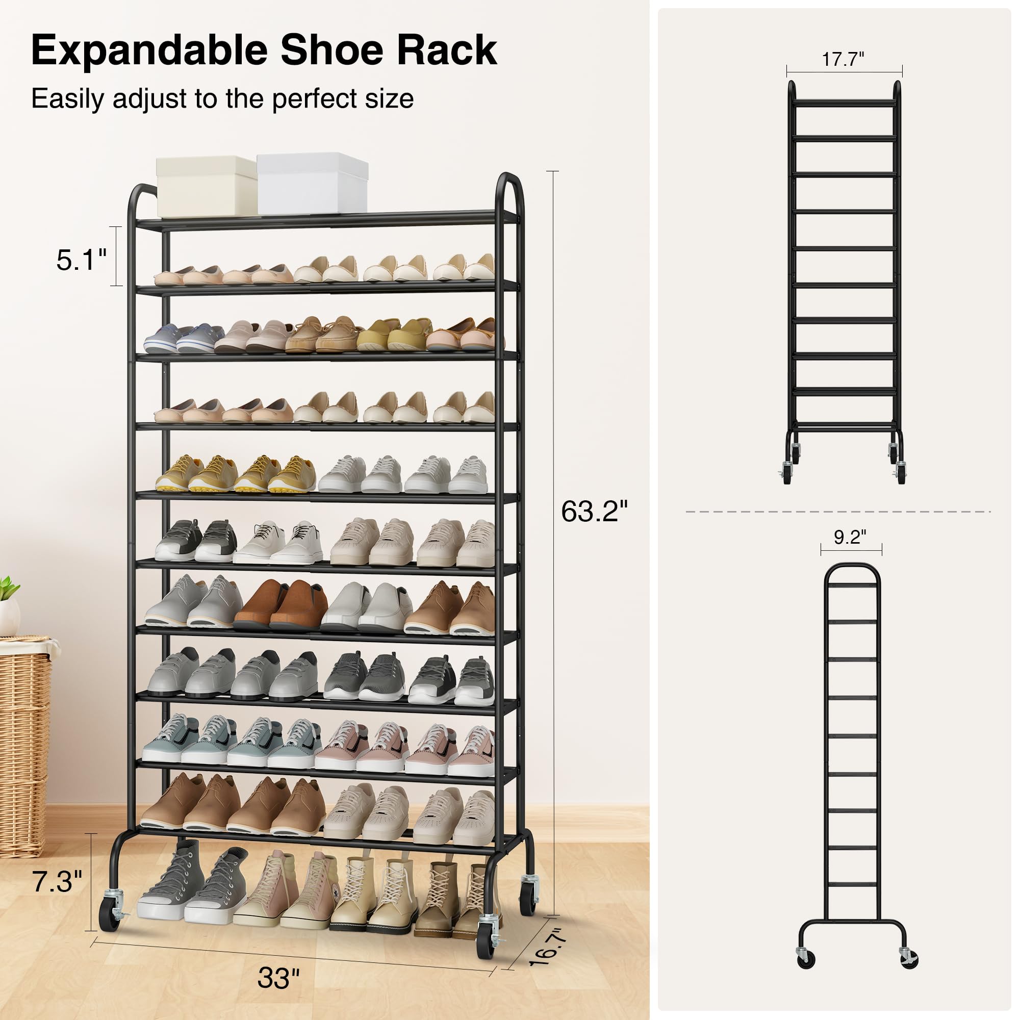 STO STO Expandable Shoe Rack showing storage under the upper tiers for additional capacity