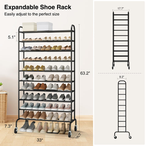 STO STO Expandable Shoe Rack showing storage under the upper tiers for additional capacity