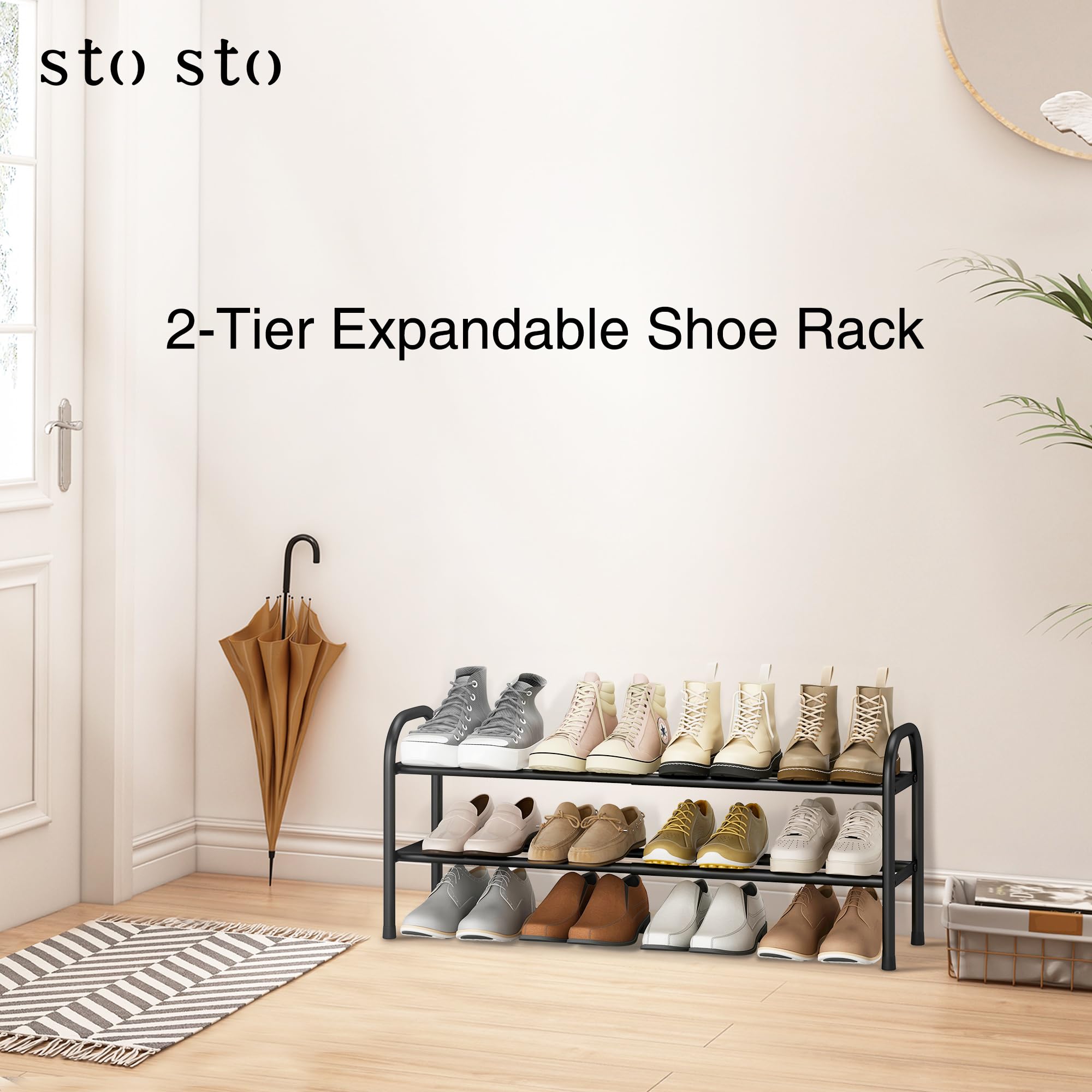 STO STO free-standing entryway rack fits front doors and hallways.