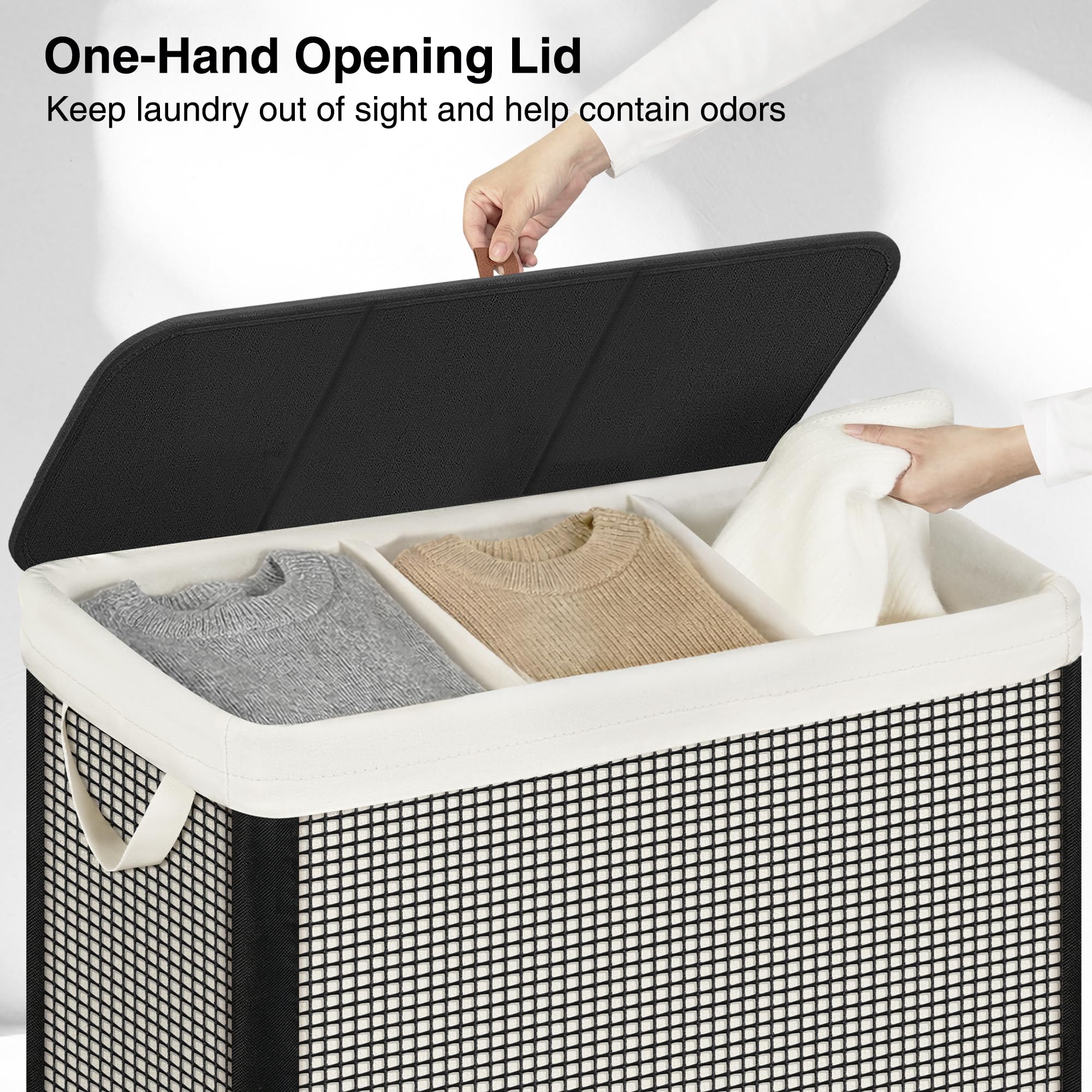 STO STO lidded hamper image emphasizes odor containment and tidy spaces.