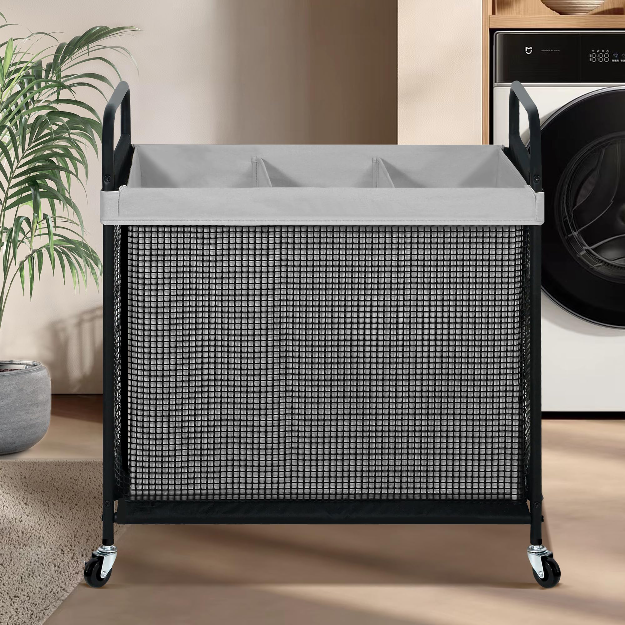 STO STO Rolling laundry cart with larger wheels for effortless transport.