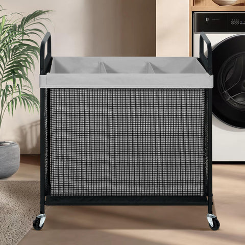 STO STO Rolling laundry cart with larger wheels for effortless transport.