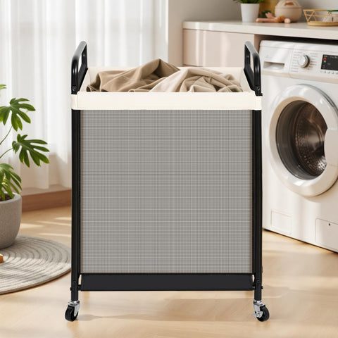 STO STO rolling hamper with canvas liner—removable and machine washable.