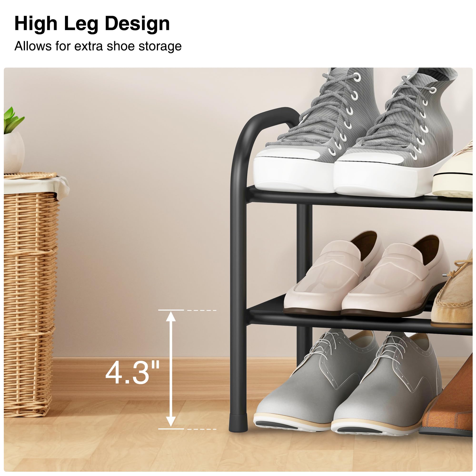 STO STO shoe rack includes floor pads to protect surfaces.