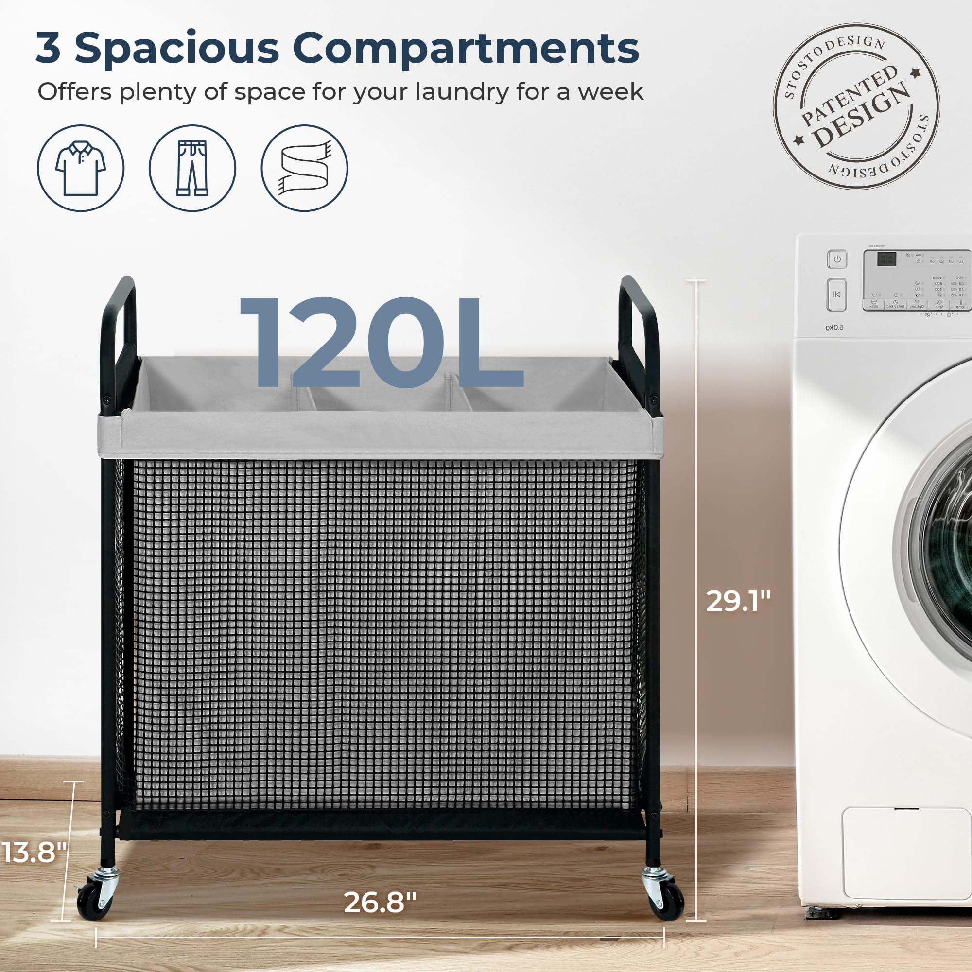 STO STO Three-compartment sorter helps multi-load organization.