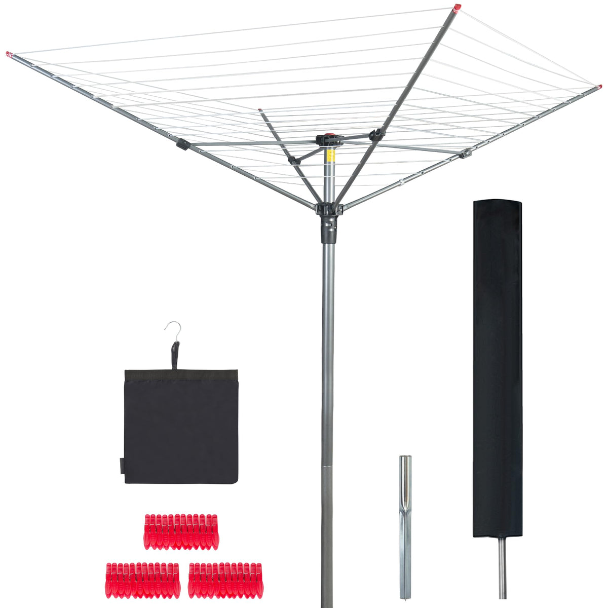 STO STO umbrella clothesline base provides stable outdoor drying.