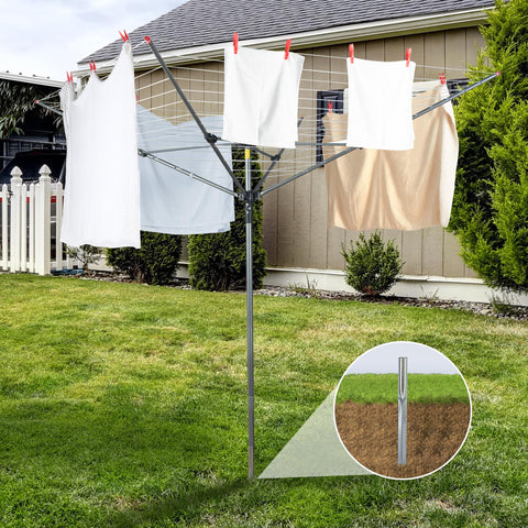 STO STO umbrella clothesline rotary drying span enables efficient multi-load air drying.