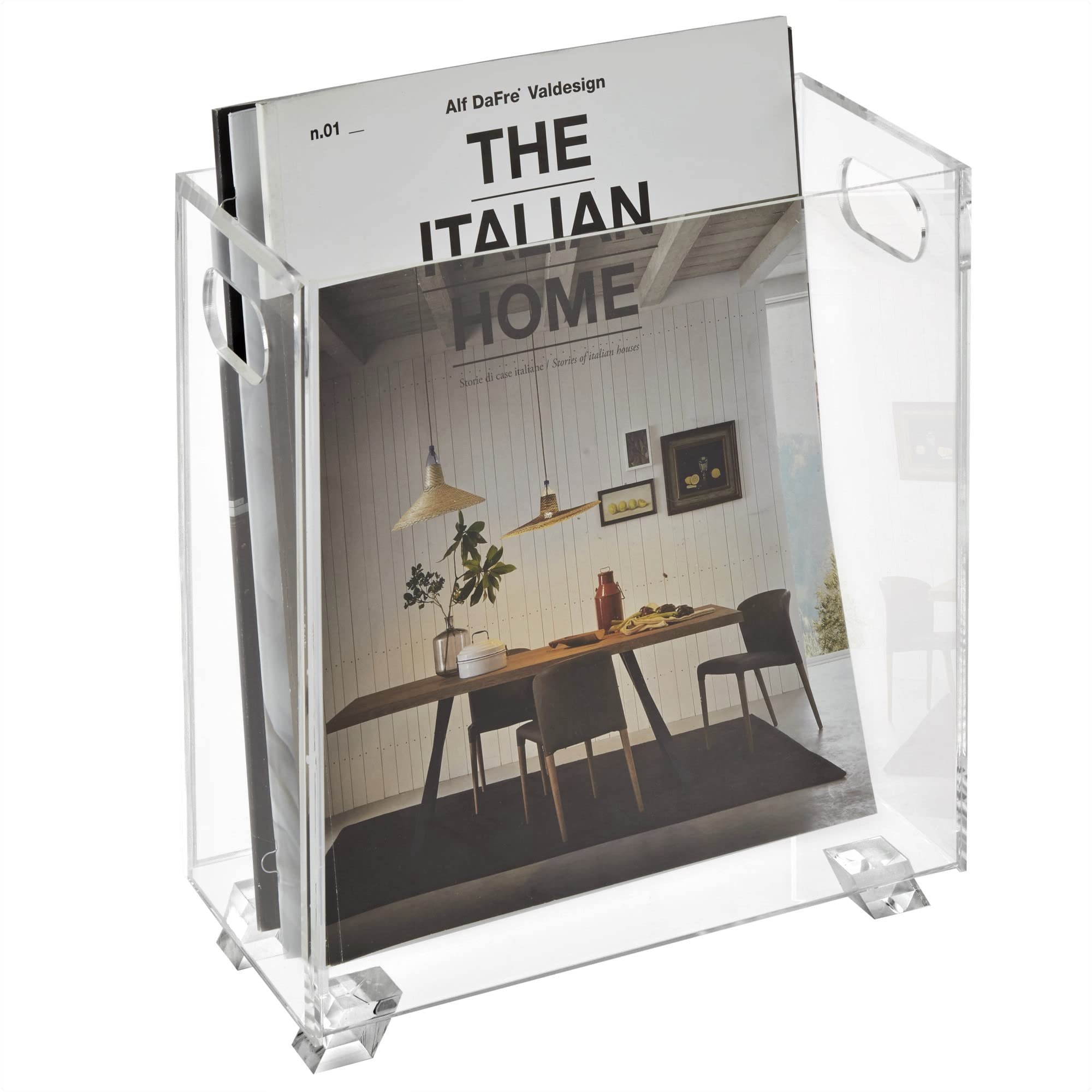 Stock Your Home acrylic magazine holder crystal clear keeps magazines upright and accessible.