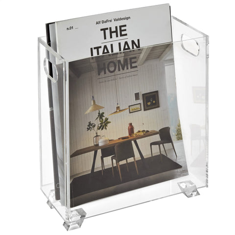 Stock Your Home acrylic magazine holder crystal clear keeps magazines upright and accessible.
