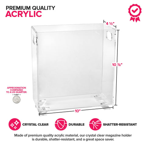 Stock Your Home shatterproof magazine holder provides a glass-like look without breaking.