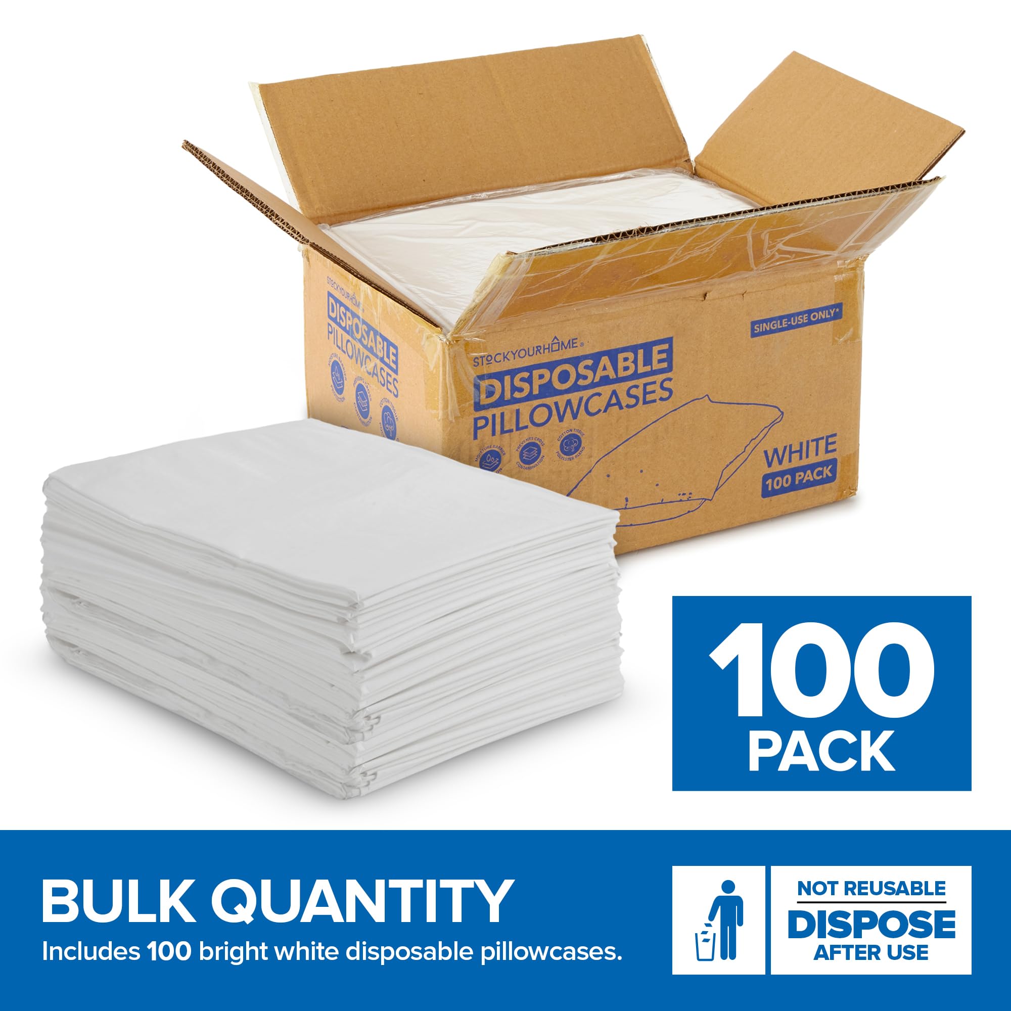 Stock Your Home disposable pillow-case shown on pillows for quick hygienic cover.