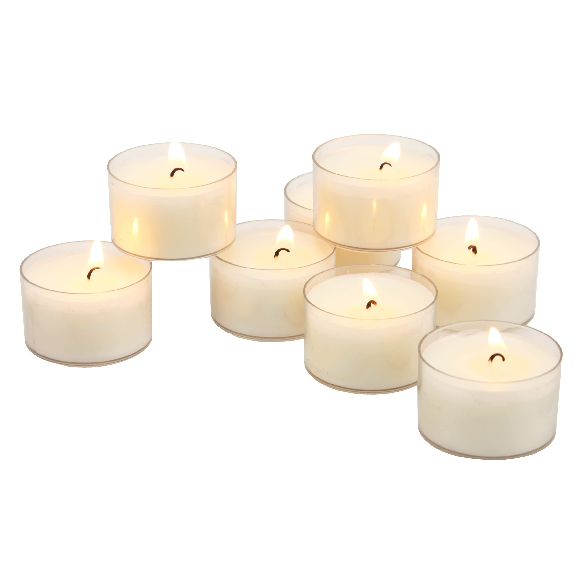 Stonebriar 192-count white unscented tea lights in clear cups for versatile decor.