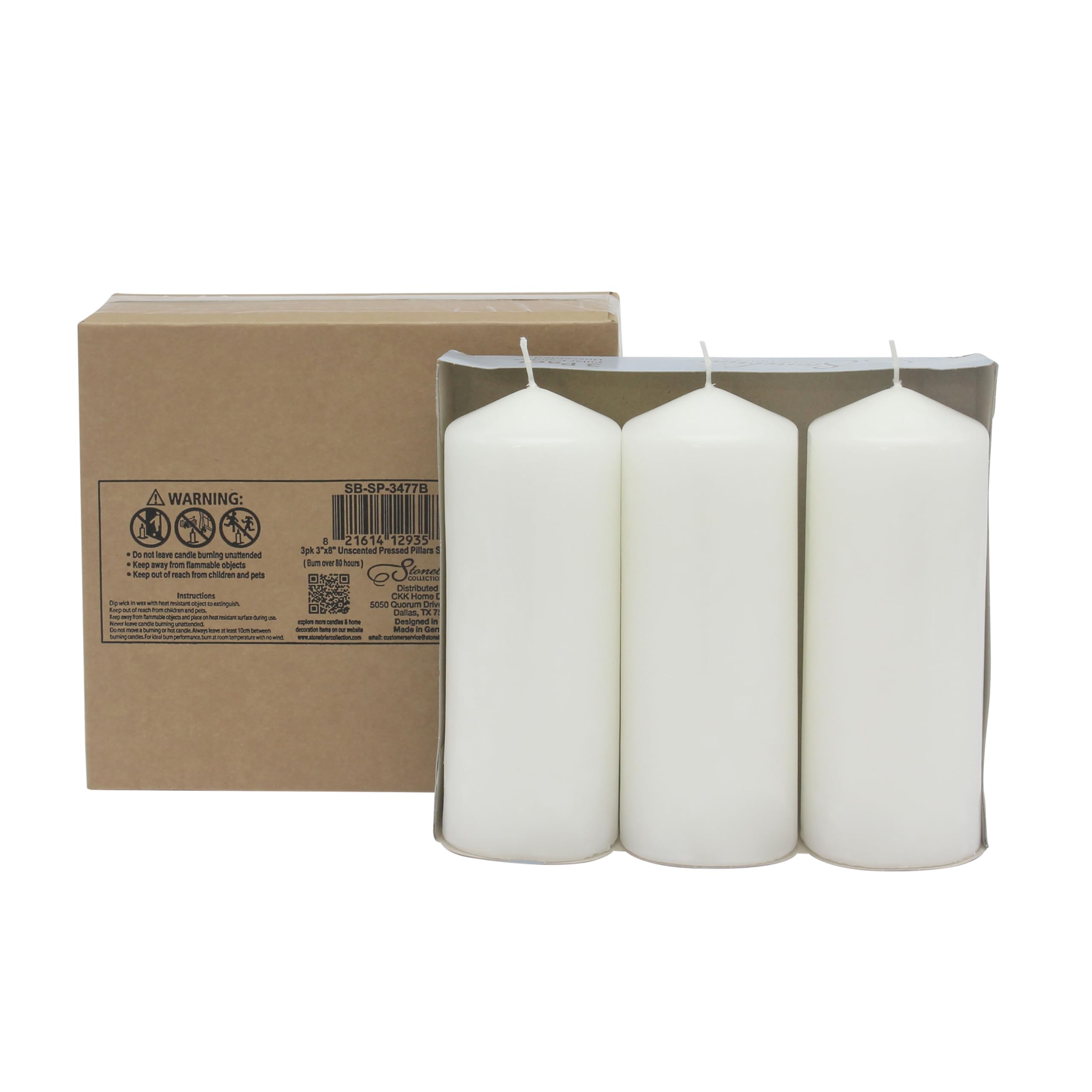 Stonebriar 80-hour burn pillar candle ideal for extended evenings.
