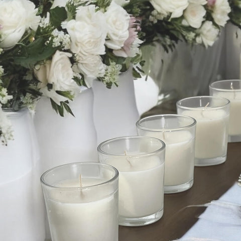 Stonebriar white glass votive with cotton wick for clean, smoke-free burn