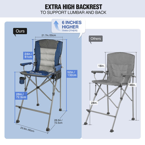 Stonehomy blue folding chair with footrest for outdoor relaxation.