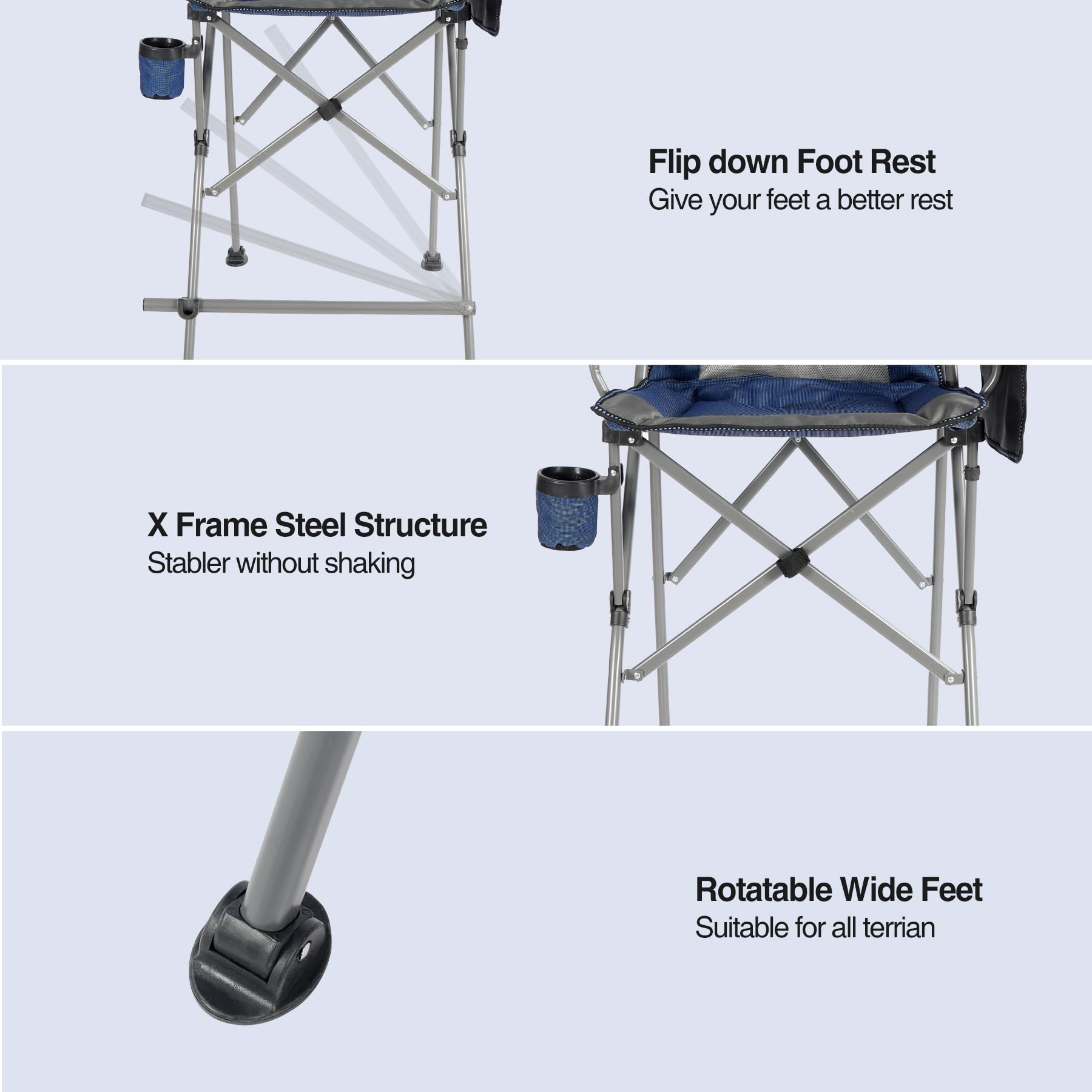 Stonehomy blue chair features a side pocket for small essentials.