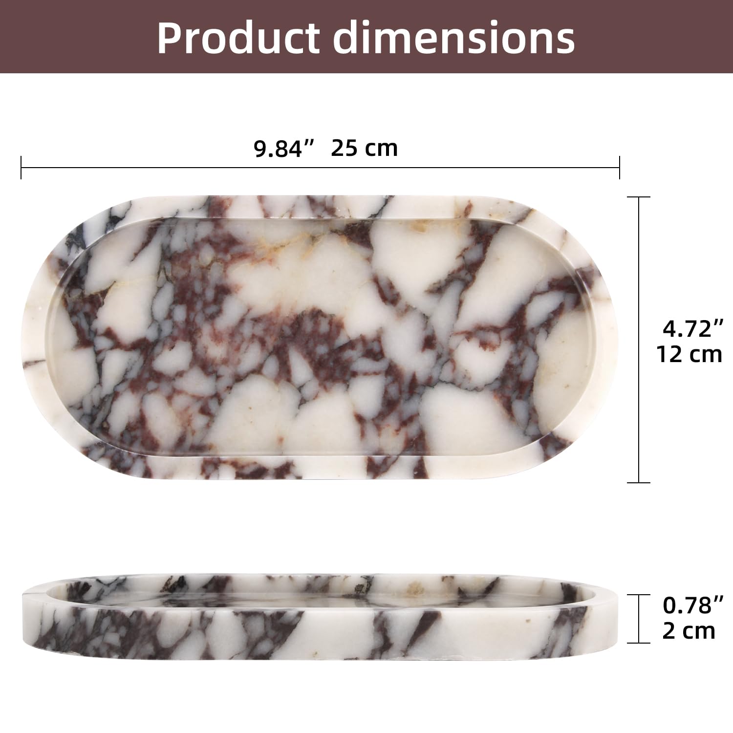 Stonemanus Calacatta Viola marble tray for vanity display of perfumes