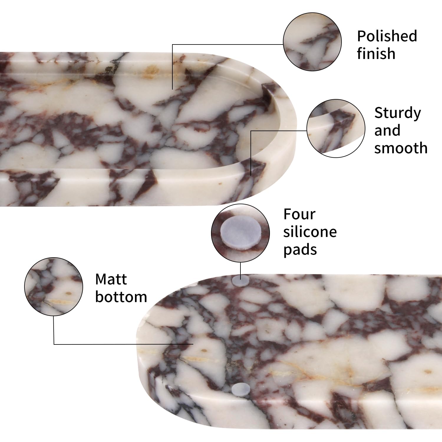 Stonemanus marble tray for jewelry display and cosmetic storage