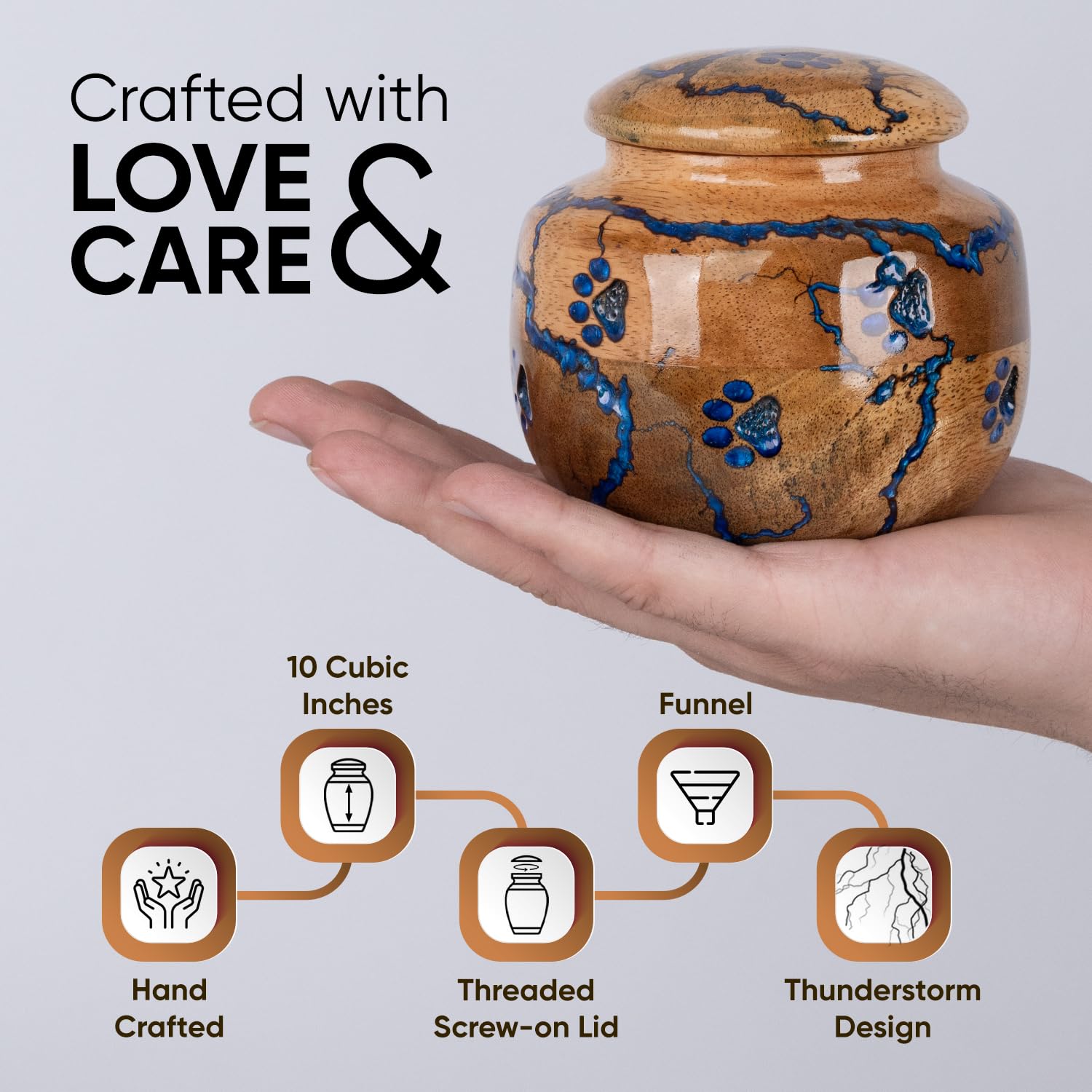 STONLIF cat urn with blue paw-design, a serene home memorial for a lost friend.