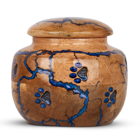 STONLIF dog urn with blue paw-design, a graceful memorial for a beloved companion.