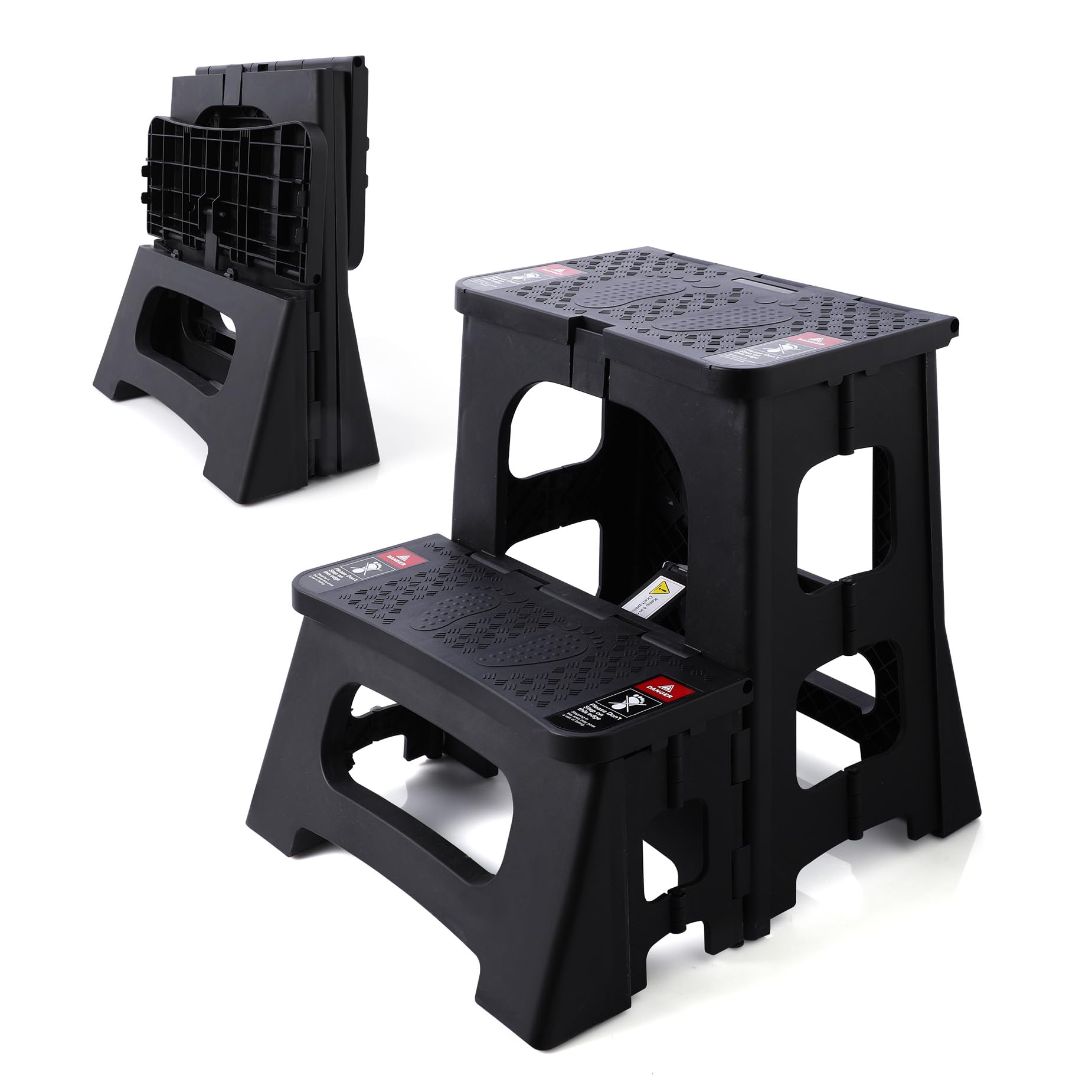 STOODER folding 2-step stool in compact setup for easy storage.