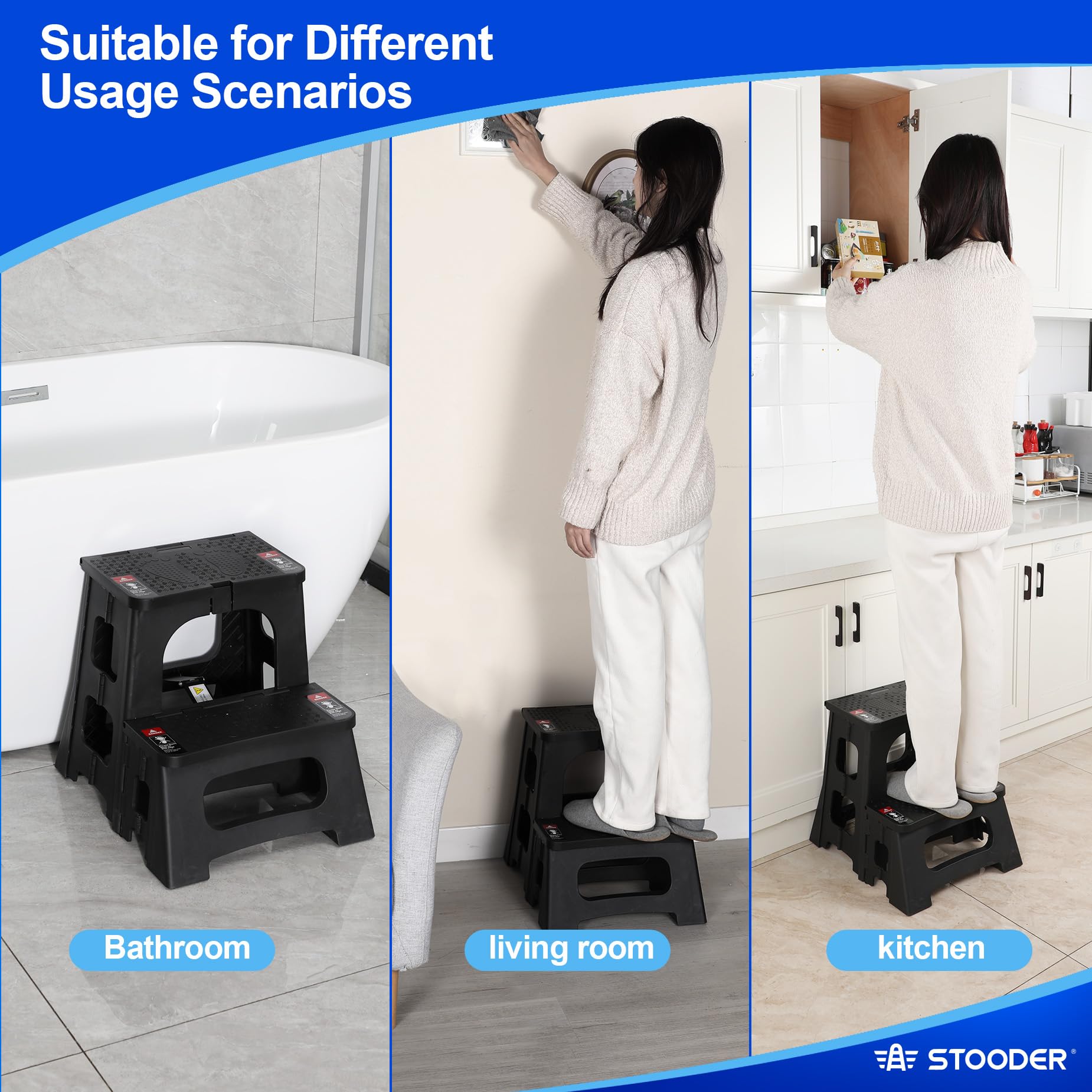 STOODER folding stool ultra-thin storage tucked under furniture.