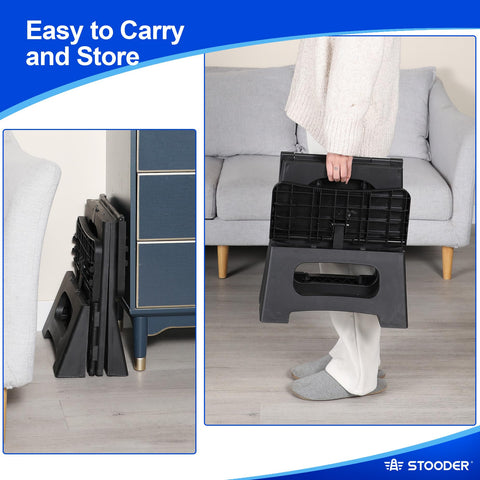 STOODER 17-inch top step ideal for reaching cabinets and shelves.