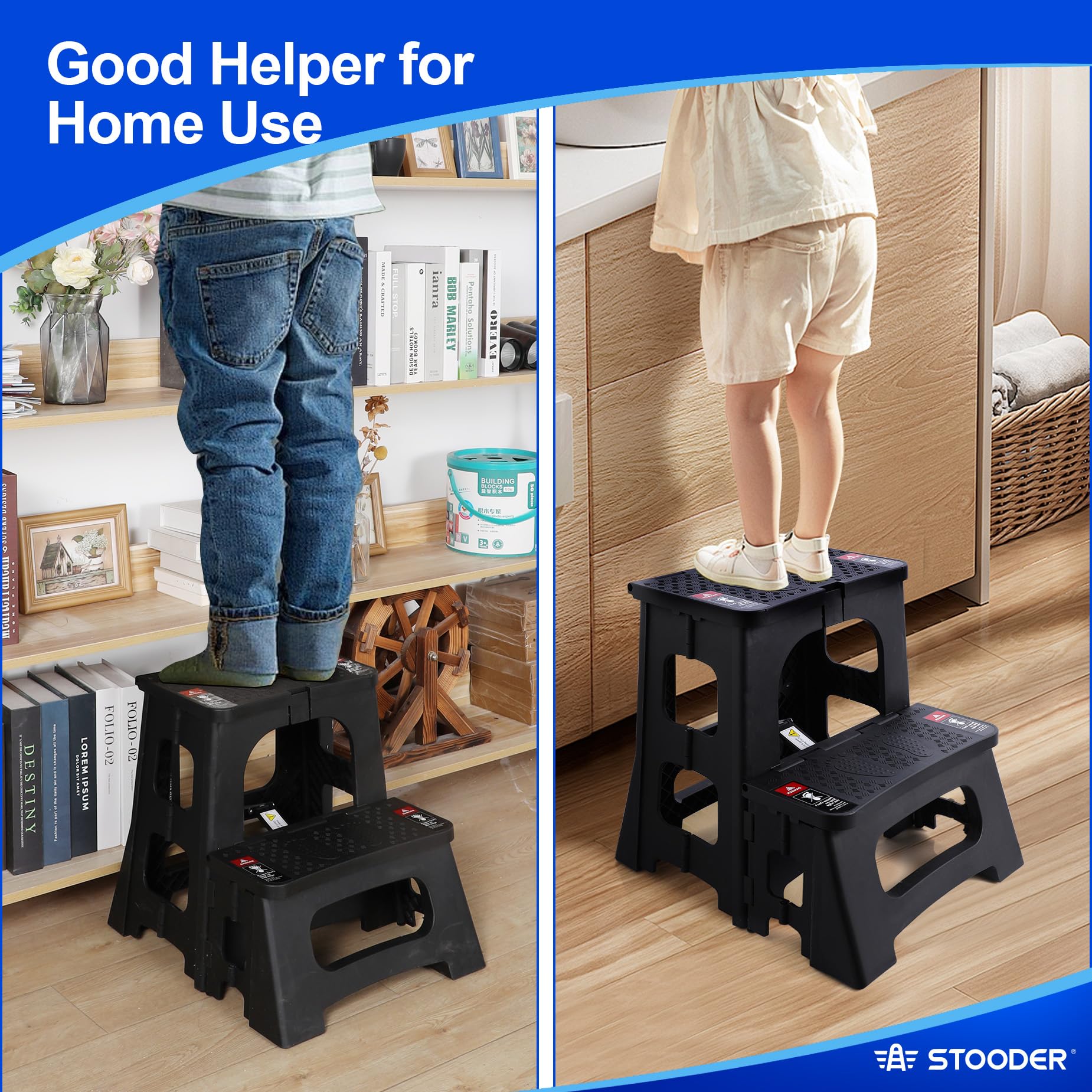 STOODER A-frame safety lock keeps the stool stable during use.