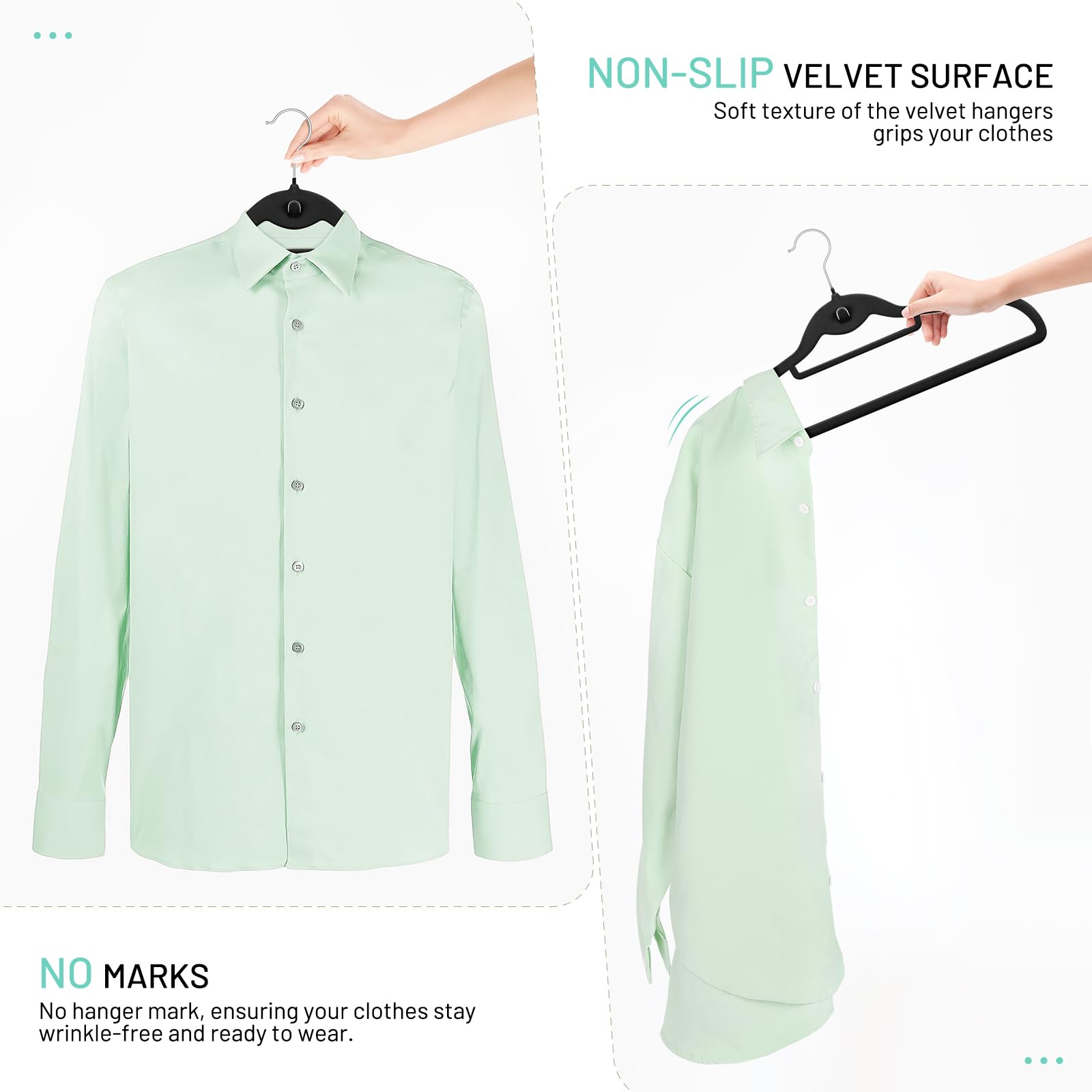 STOPKLAS contoured-shoulder velvet hanger protecting fabric shape