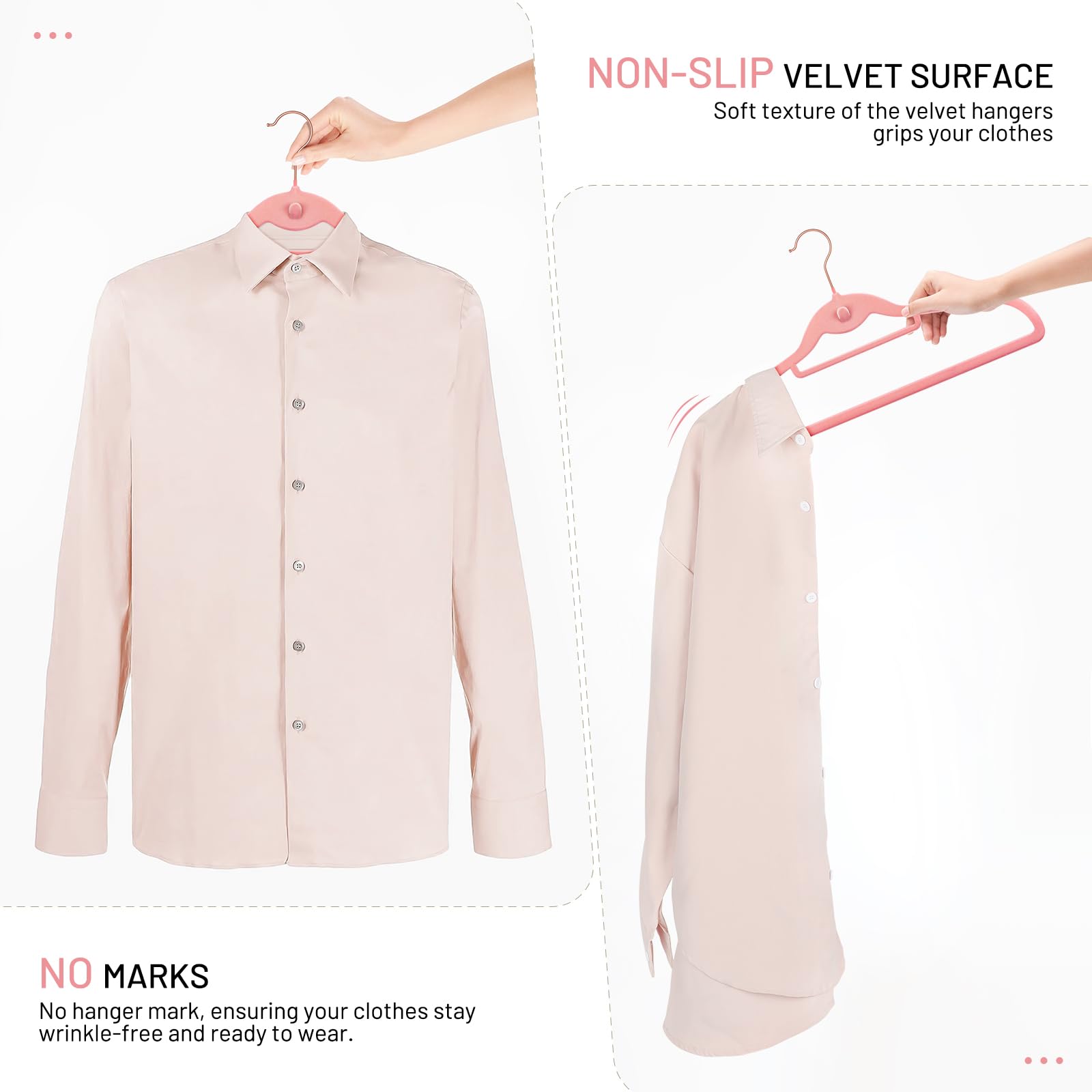 Stopklas heavy-duty pink velvet hanger supporting a heavy coat