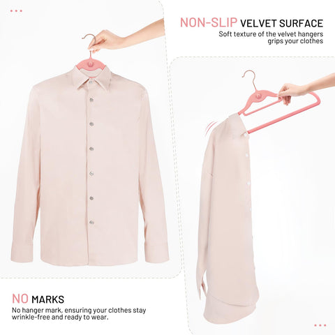 Stopklas heavy-duty pink velvet hanger supporting a heavy coat