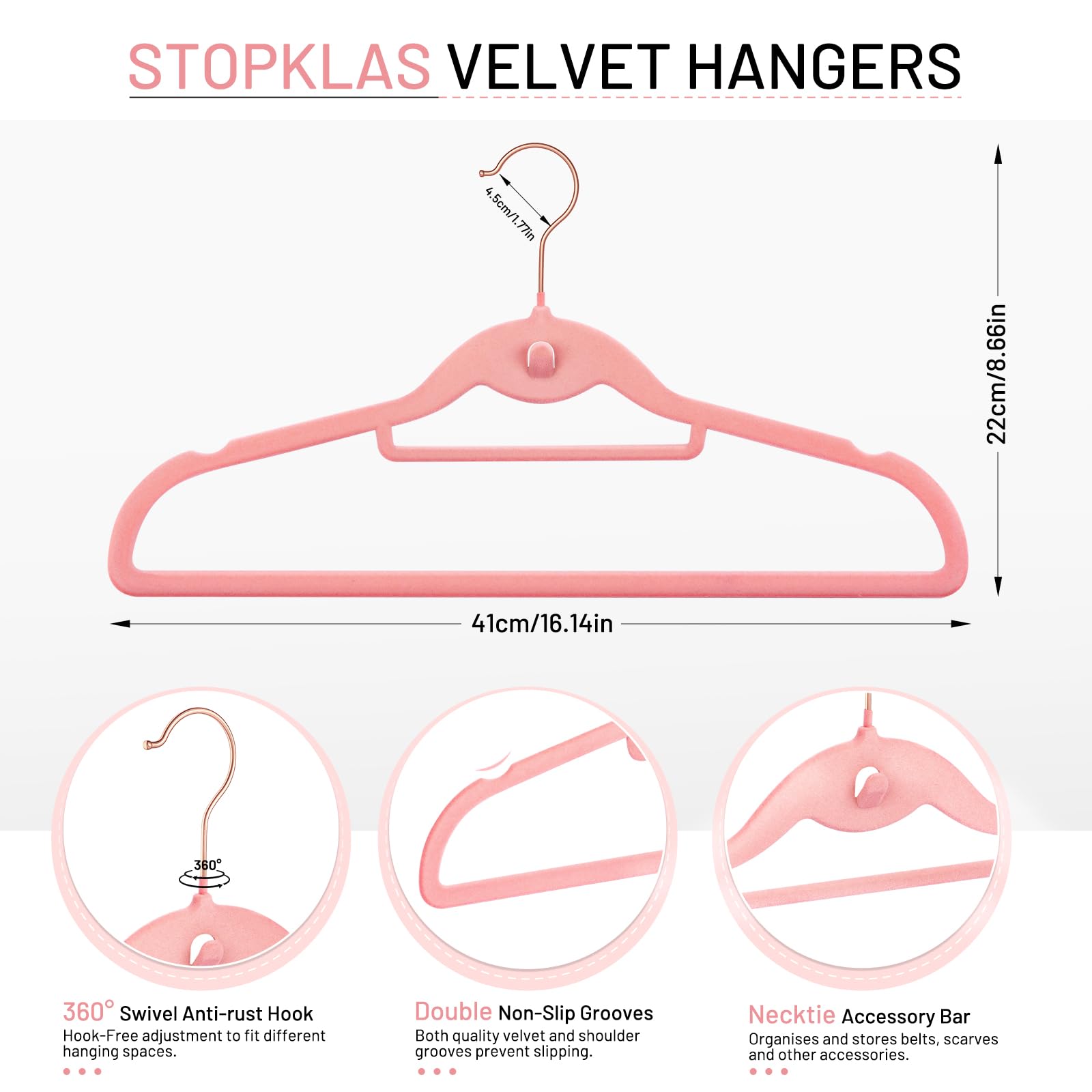 Close-up of Stopklas pink velvet hanger texture showing non-slip surface
