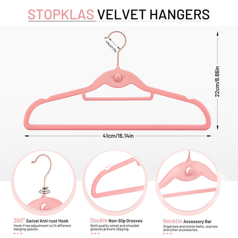 Close-up of Stopklas pink velvet hanger texture showing non-slip surface