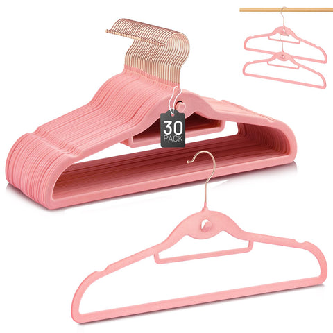 Stopklas velvet stackable hangers 30-pack in pink on clean packaging