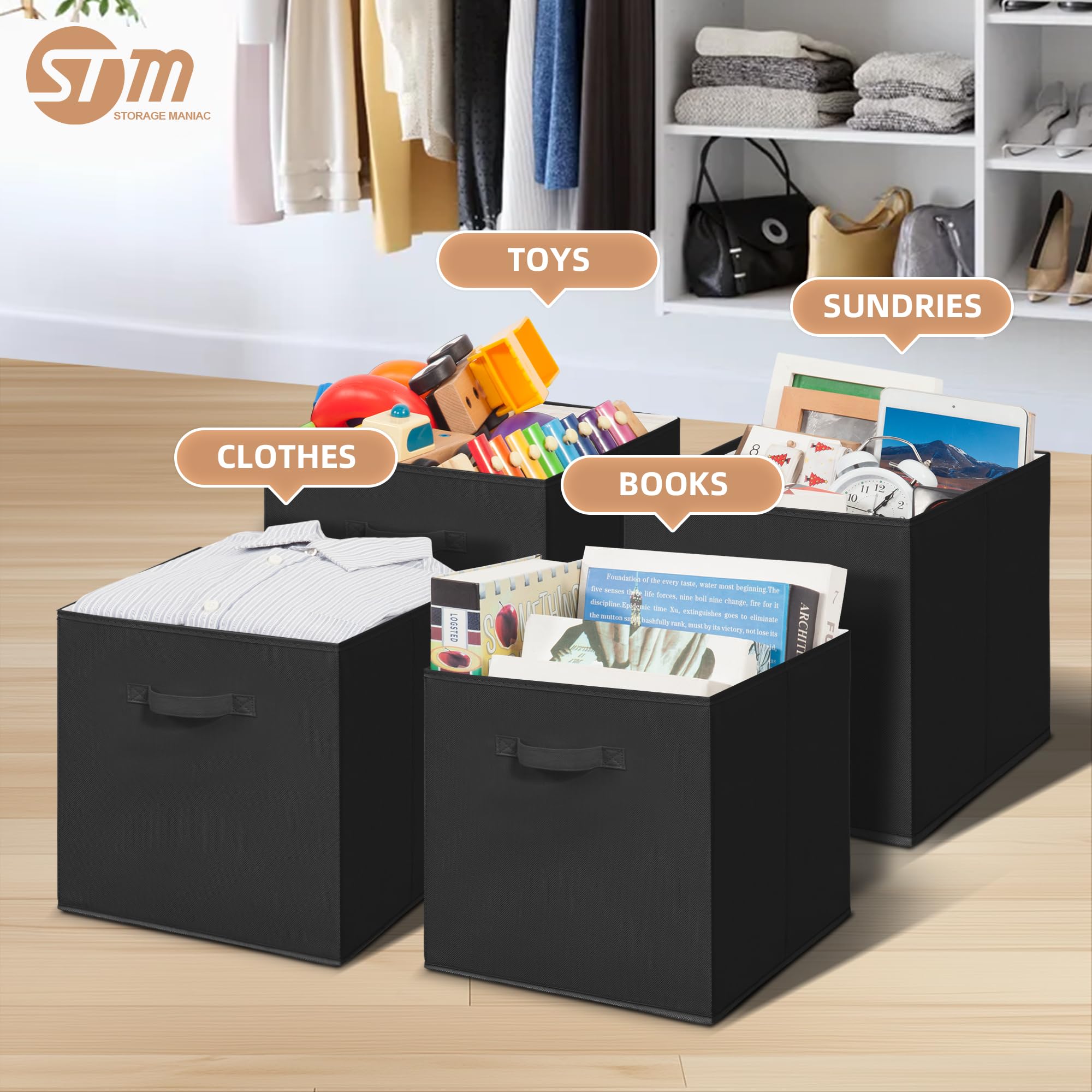 STORAGE MANIAC 13-inch side-view bin fits tight spaces while keeping items tidy.