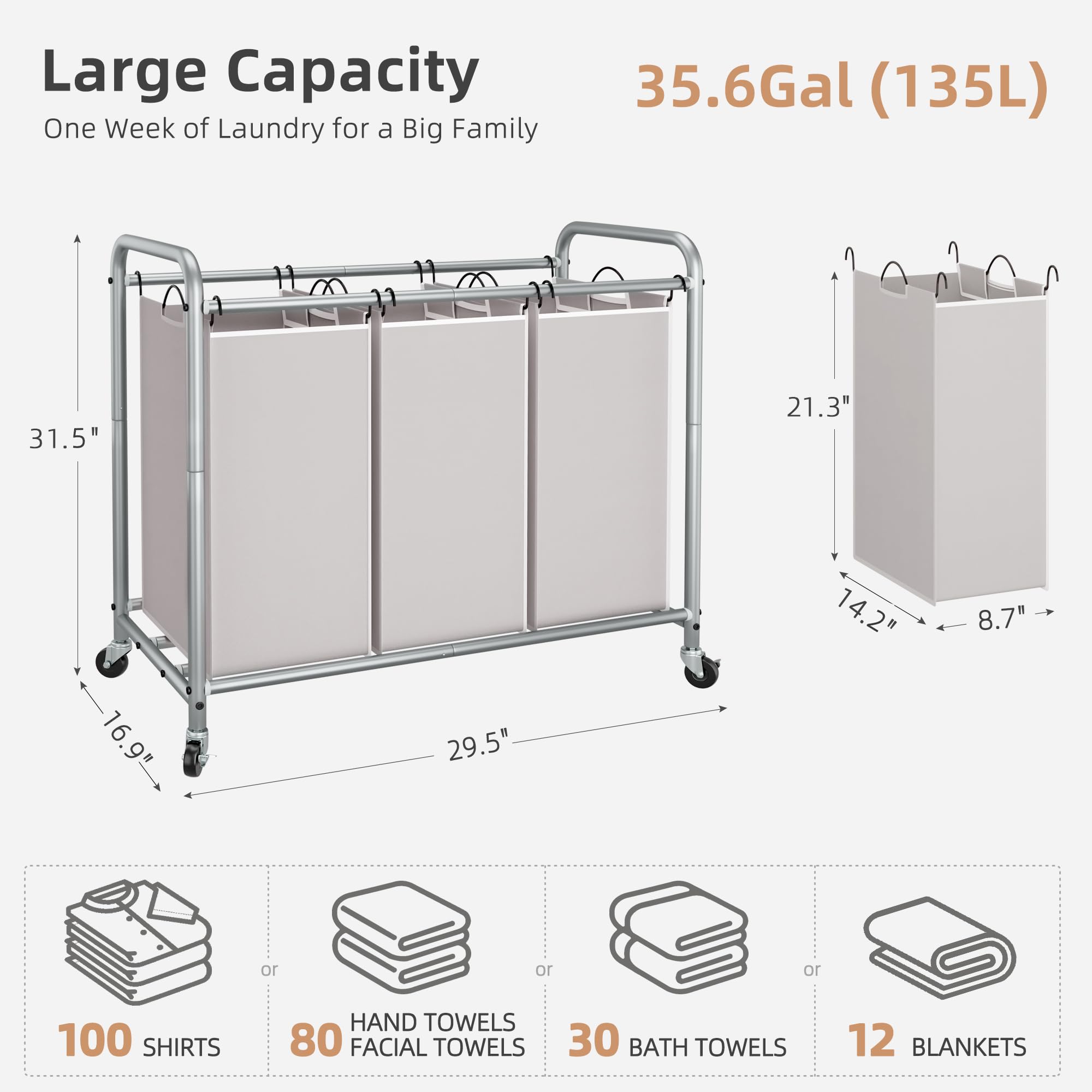 STORAGE MANIAC 3-Section Laundry Sorter has three compartments for simple pre-sorting.