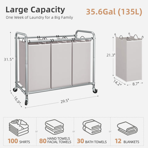 STORAGE MANIAC 3-Section Laundry Sorter has three compartments for simple pre-sorting.