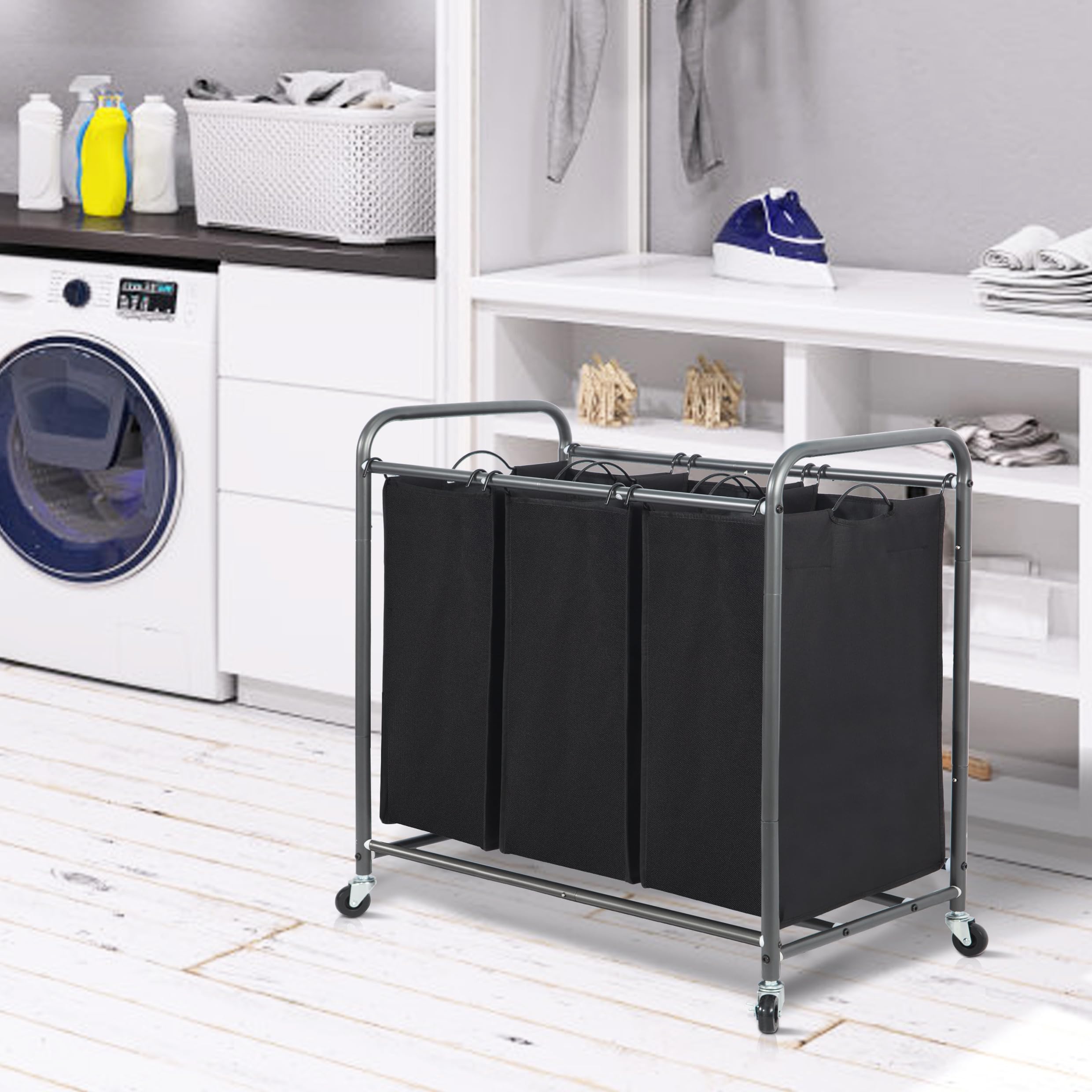 STORAGE MANIAC in-use setup helps keep laundry organized and accessible.