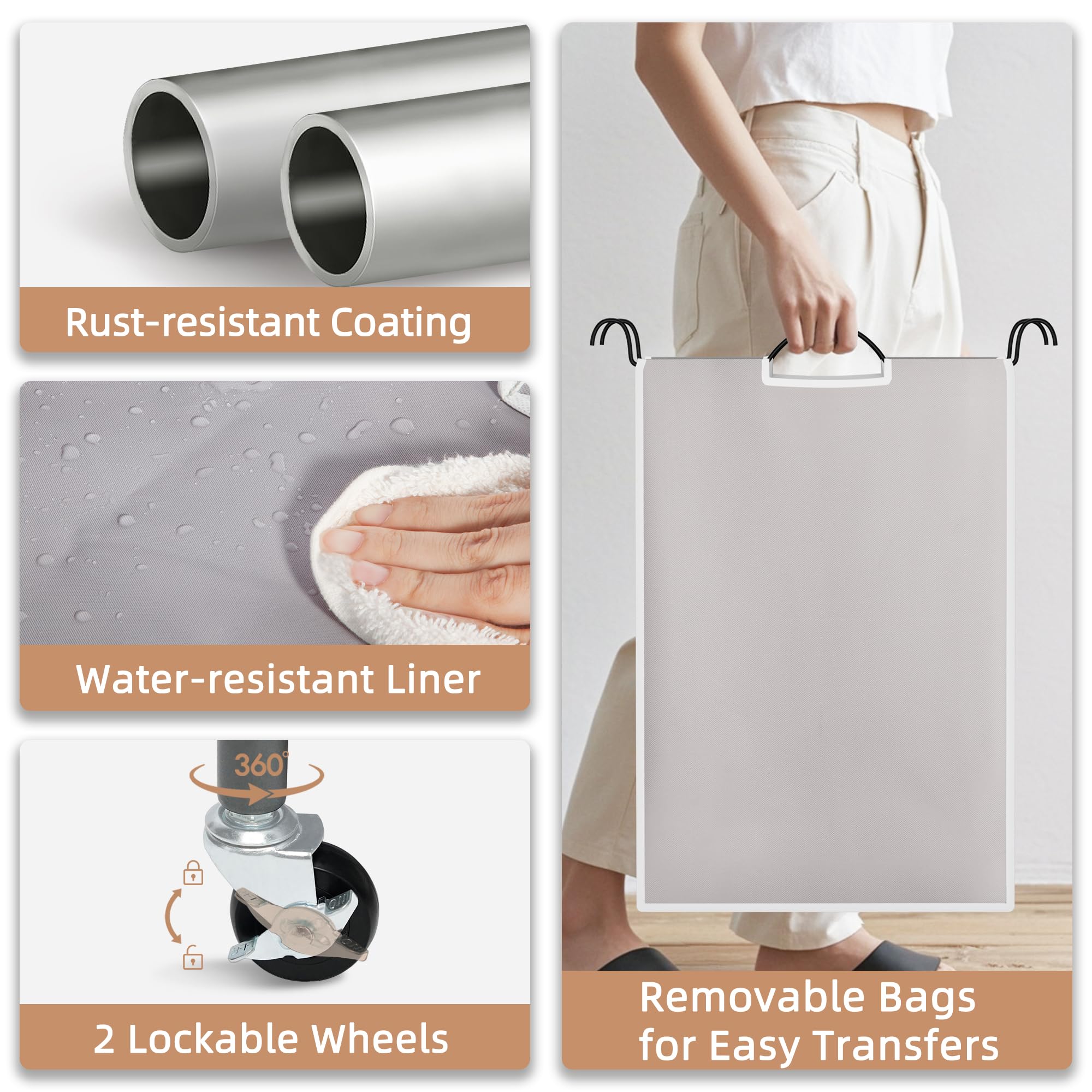 STORAGE MANIAC 3-Section Laundry Sorter waterproof lining keeps contents dry.