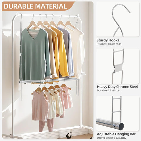 Storage Maniac adjustable-height closet rod shows tall clearance for longer garments