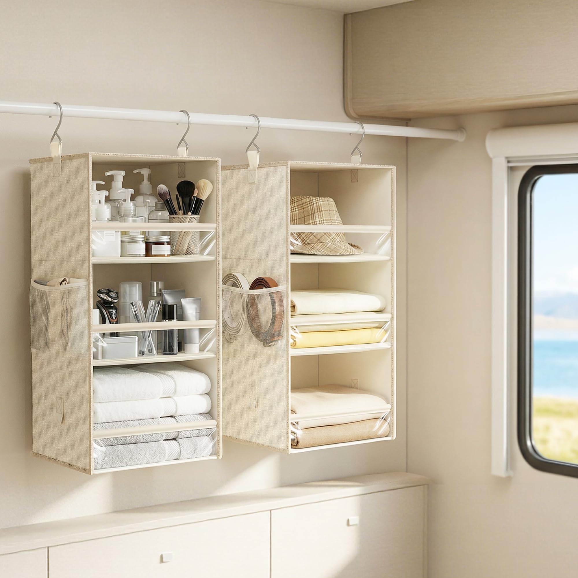 Storage Maniac anti-fall design with sturdy hooks and front panel.