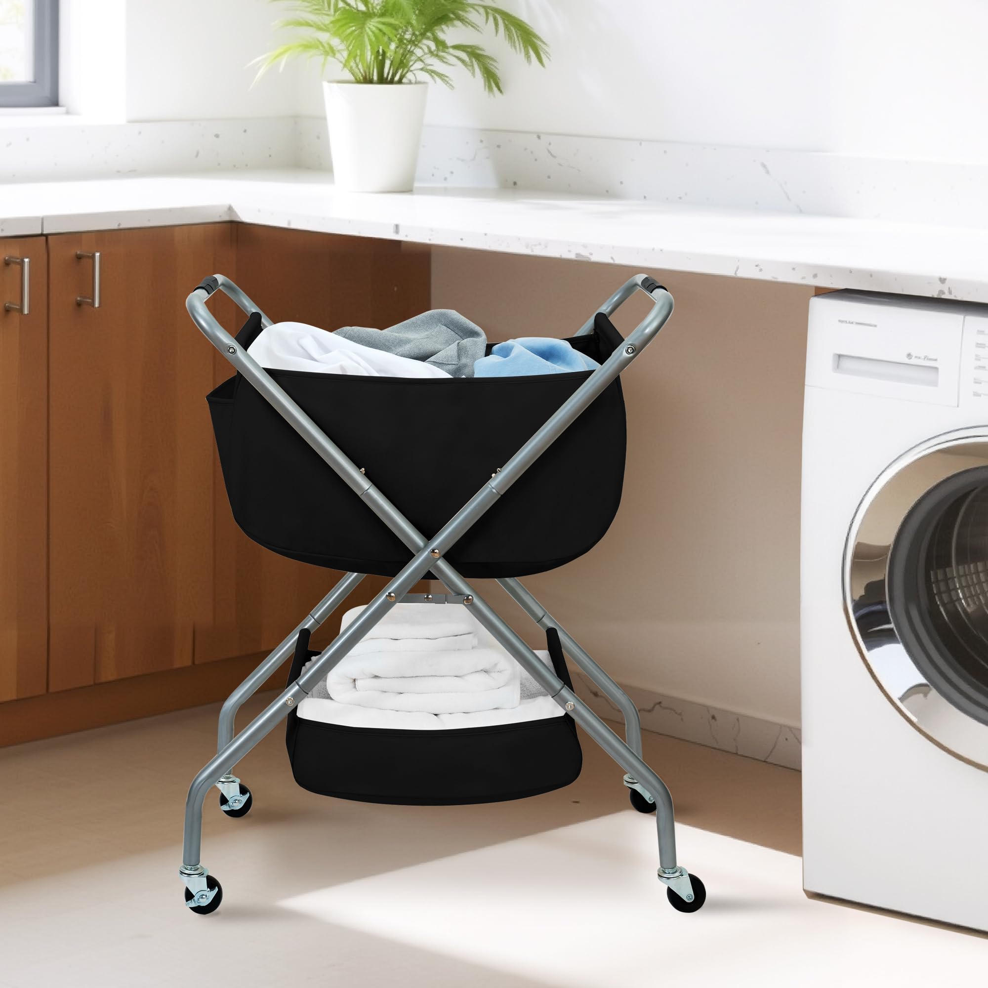 Storage Maniac black laundry cart blends with any room decor