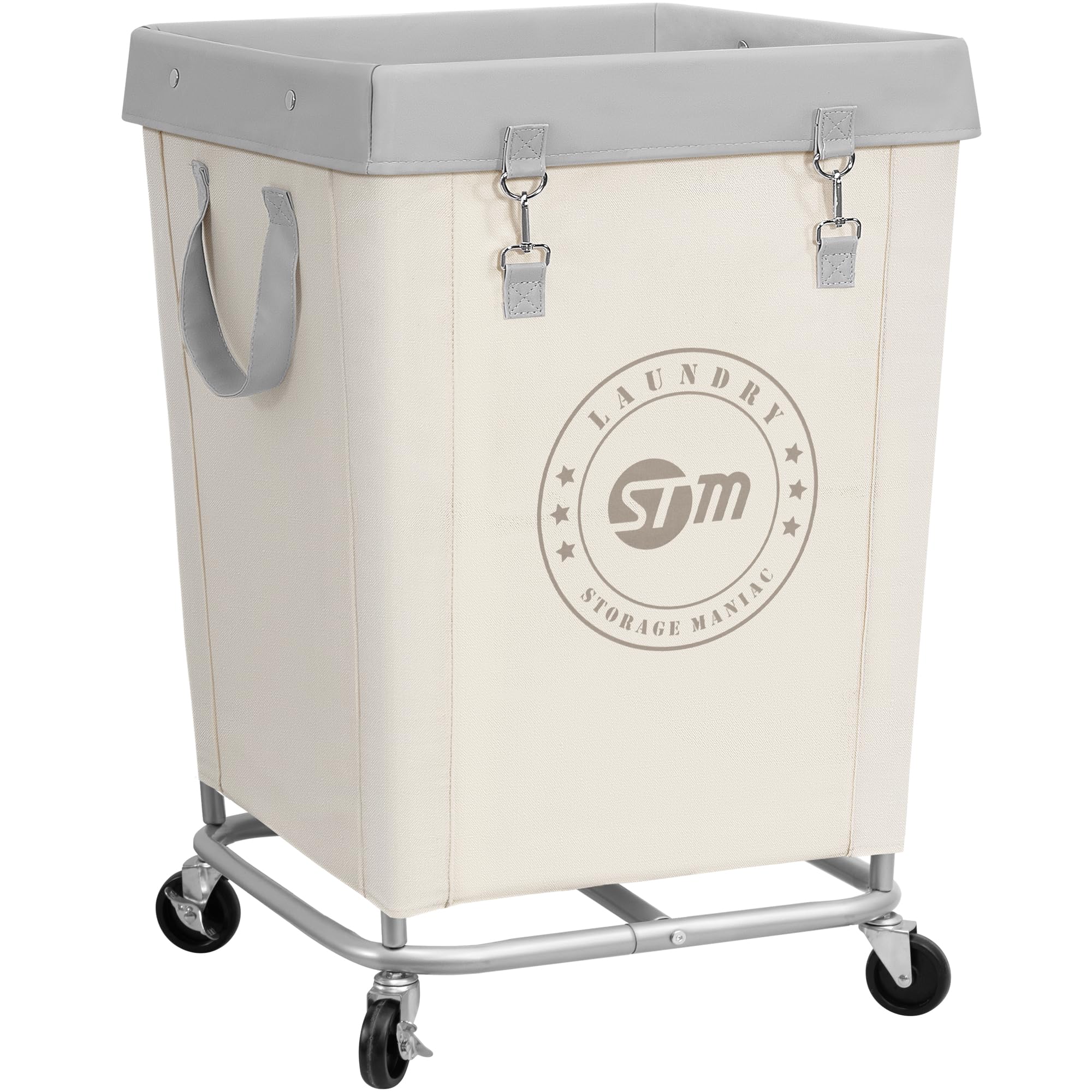 Storage Maniac commercial laundry cart with steel frame for durable hotel laundry transport.