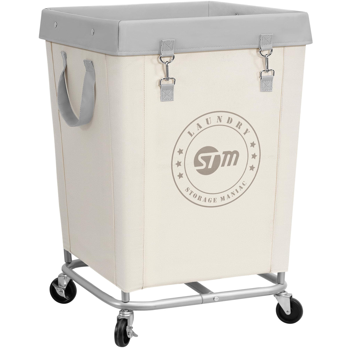 Storage Maniac commercial laundry cart with steel frame for durable hotel laundry transport.