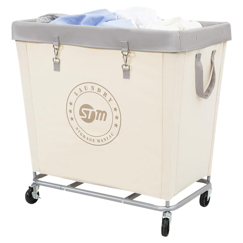 Storage Maniac commercial laundry hamper with steel frame boosts durability in busy hotel laundry rooms.