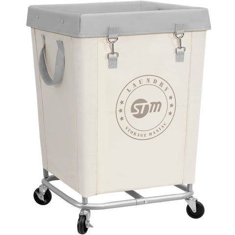 Storage Maniac commercial laundry cart with steel frame for durable hotel laundry transport.