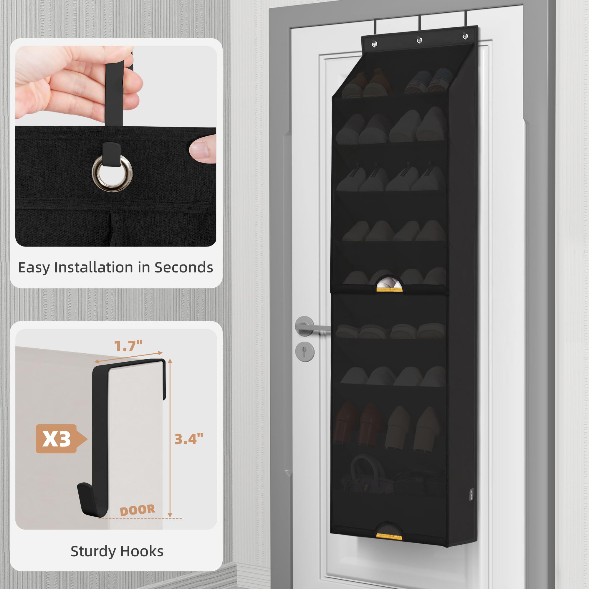 Storage Maniac deep-pocket shoe organizer 10.6 inch pockets accommodate larger shoes without crowding.
