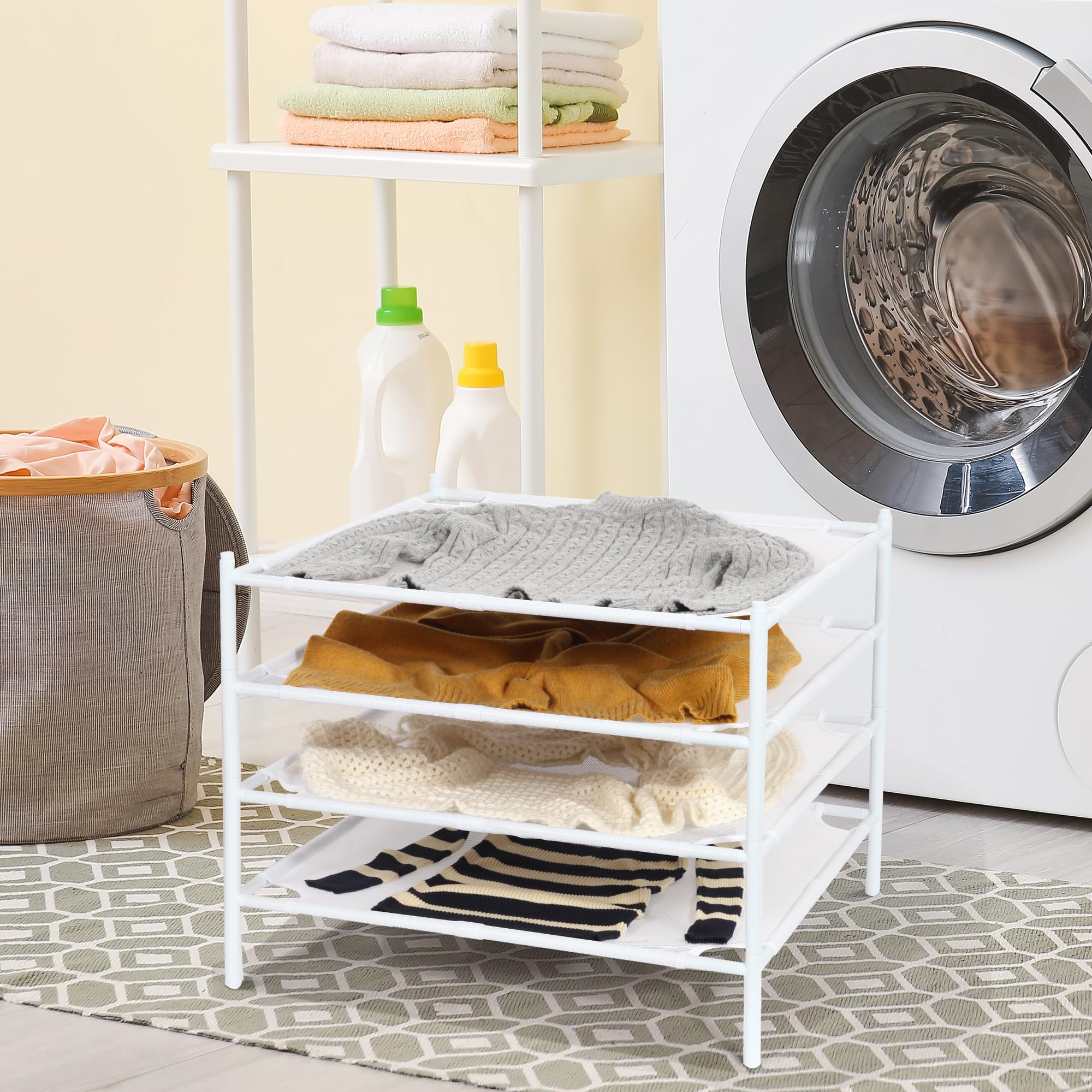 STORAGE MANIAC drying rack in use with pillows shows gentle flattening and fast drying.