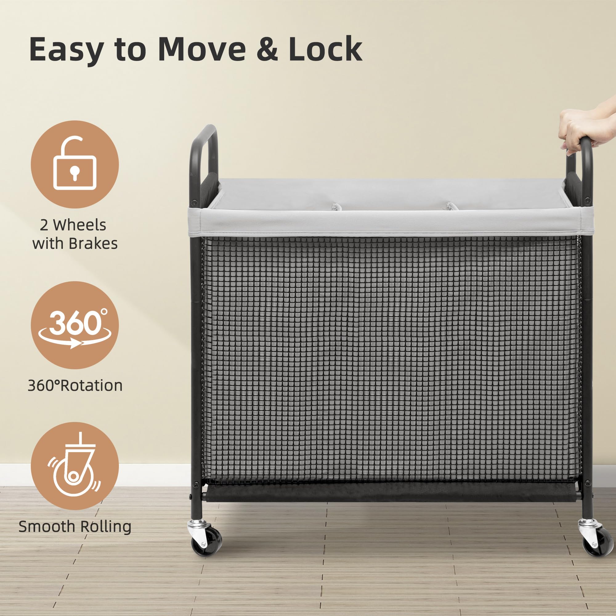 STORAGE MANIAC ergonomic handle and 360° wheels for smooth movement.
