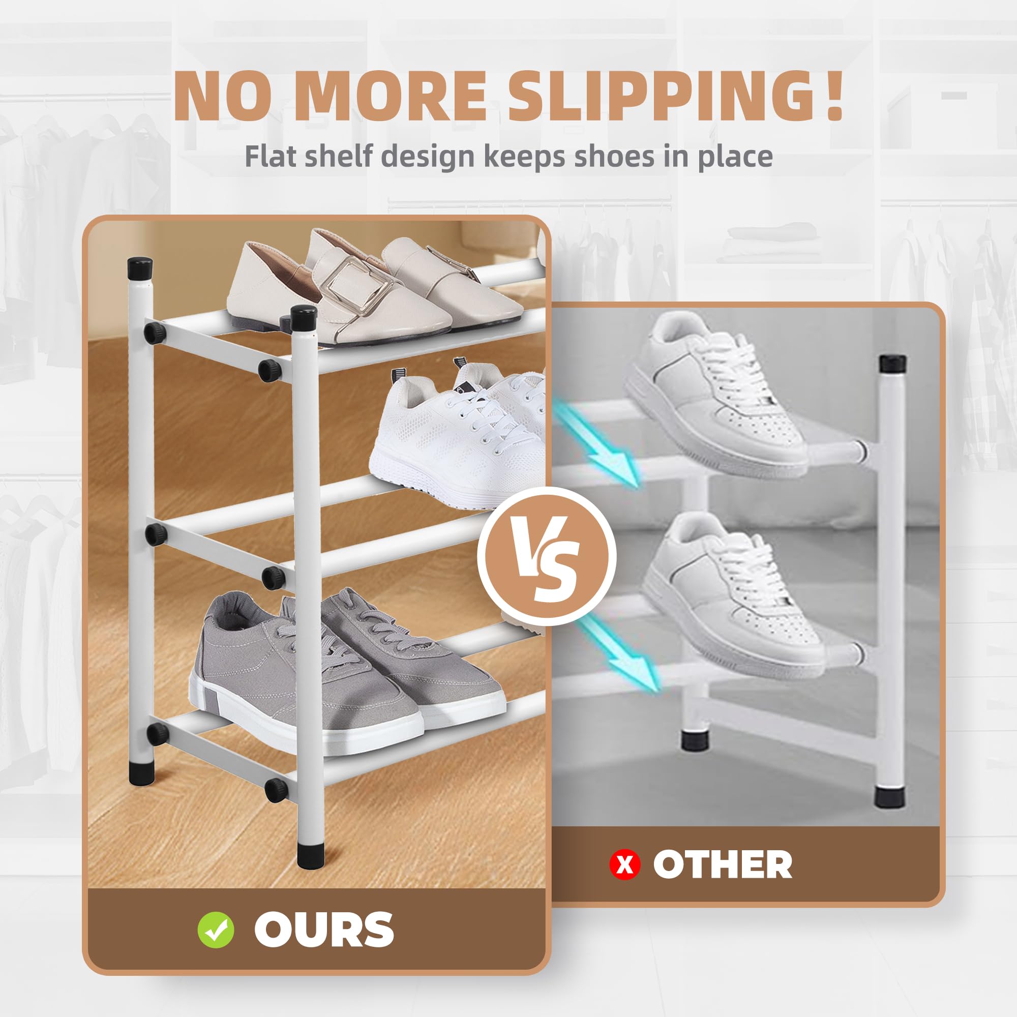 Storage Maniac Expandable Shoe Rack assembled close-up metal frame and feet